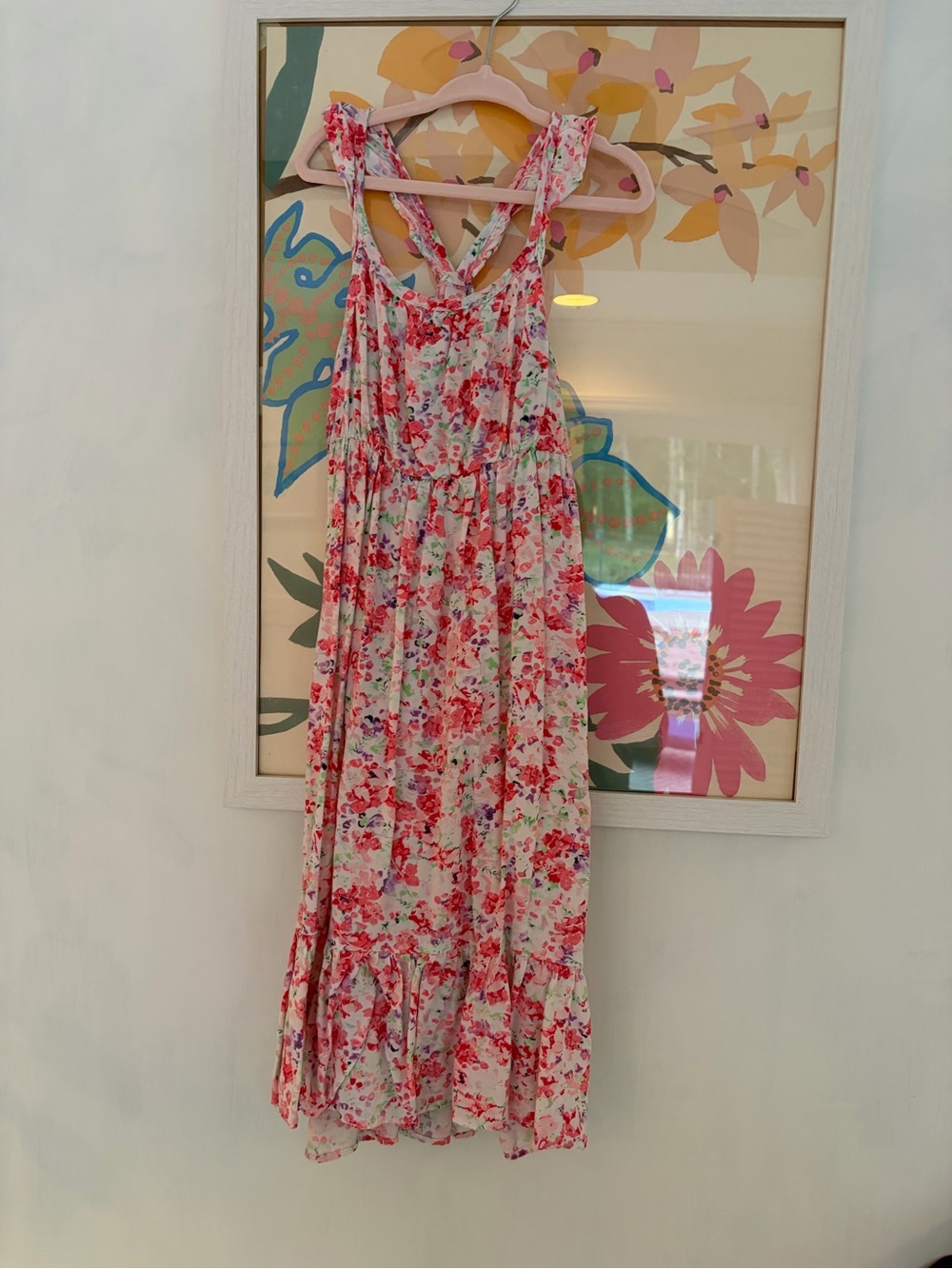 Cat & Jack Pink Floral Tie-Shoulder Maxi Dress